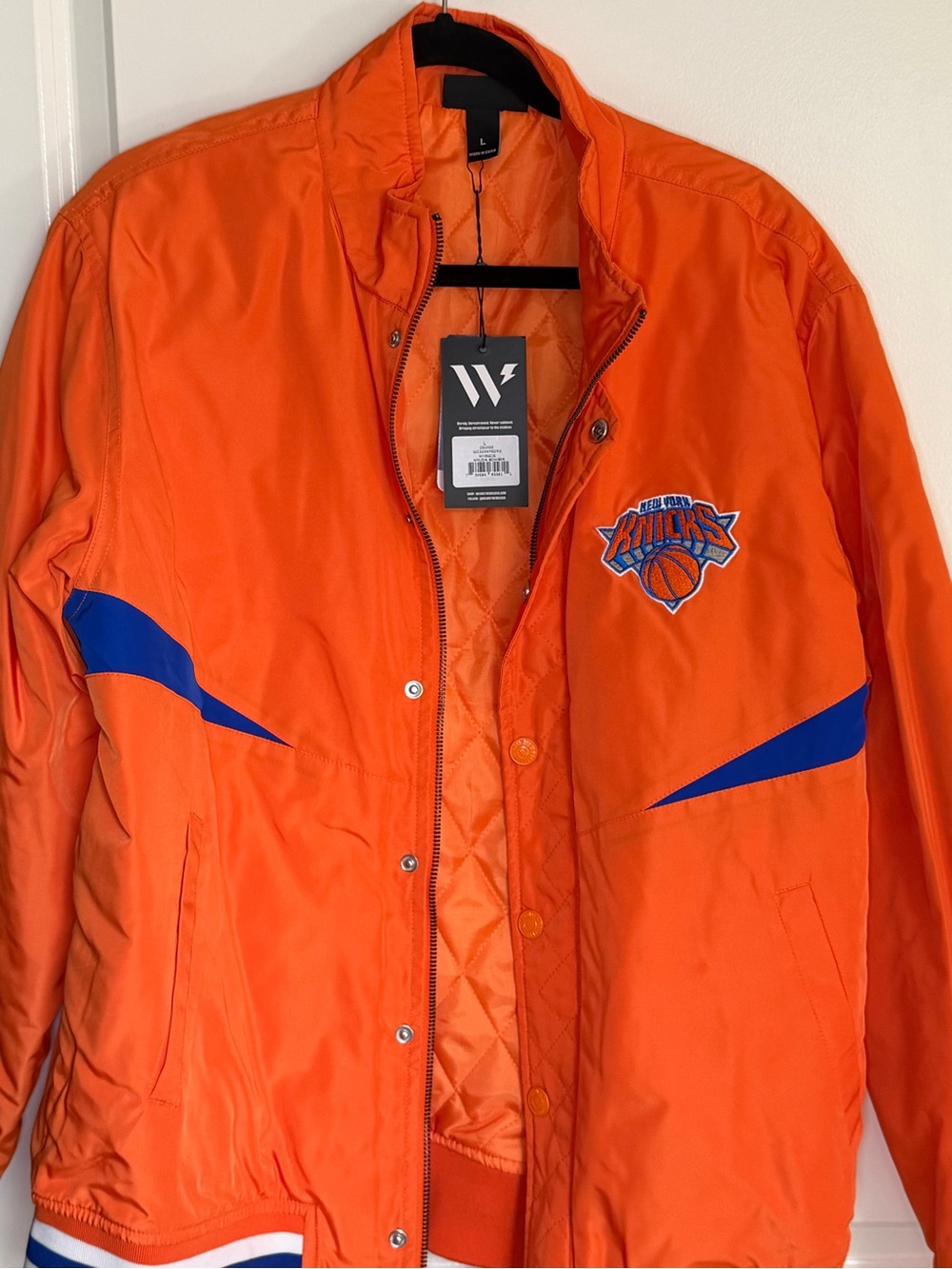 Men's Orange Bomber Jacket with Team Patch